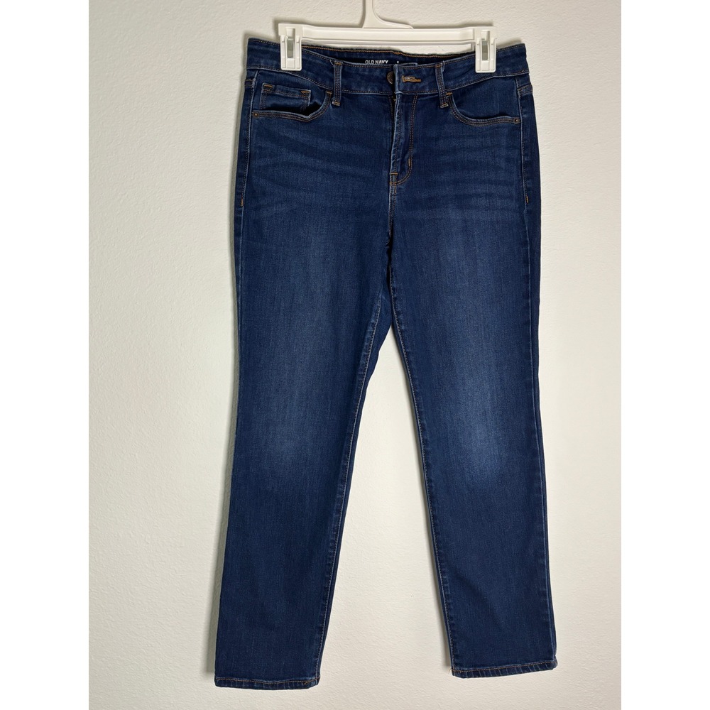 Old Navy Power Slim Straight Jeans Womens 8 Short Dark Wash Mid Rise Denim